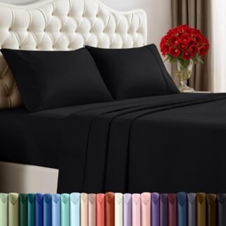Utopia Bedding King Sheet Set – 4 Piece Bed Sheets for King Size Bed, Soft and Breathable Microfiber, Includes 1 Fitted Sheet, 1 Flat Sheet and 2 Pillowcases (Black)