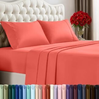 Utopia Bedding King Sheet Set – 4 Piece Bed Sheets for King Size Bed, Soft and Breathable Microfiber, Includes 1 Fitted Sheet, 1 Flat Sheet and 2 Pillowcases (Coral)