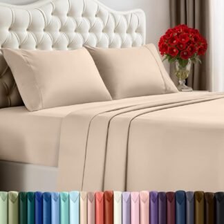 Utopia Bedding King Sheet Set – 4 Piece Bed Sheets for King Size Bed, Soft and Breathable Microfiber, Includes 1 Fitted Sheet, 1 Flat Sheet and 2 Pillowcases (Beige)