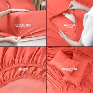Utopia Bedding King Sheet Set – 4 Piece Bed Sheets for King Size Bed, Soft and Breathable Microfiber, Includes 1 Fitted Sheet, 1 Flat Sheet and 2 Pillowcases (Coral)