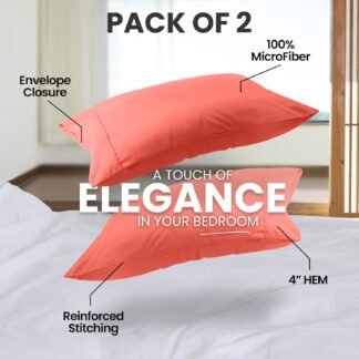 Utopia Bedding Queen Pillow Cases - 2 Pack - Envelope Closure - Soft Brushed Microfiber Fabric - Shrinkage and Fade Resistant Pillow Covers Queen Size 20 X 30 Inches (Queen, Coral)