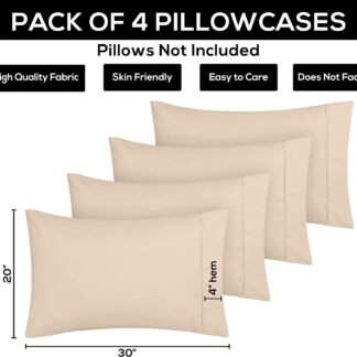 Utopia Bedding Queen Pillow Cases - 4 Pack - Envelope Closure - Soft Brushed Microfiber Fabric - Shrinkage and Fade Resistant Pillow Covers Queen Size 20 X 30 Inches (Queen, Beige)