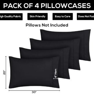 Utopia Bedding Queen Pillow Cases - 4 Pack - Envelope Closure - Soft Brushed Microfiber Fabric - Shrinkage and Fade Resistant Pillow Covers Queen Size 20 X 30 Inches (Queen, Black)