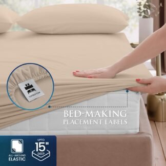Utopia Bedding Queen Size 4 Piece Sheet Set - Brushed Microfiber - Soft Bed Sheets for Queen Size Bed Set - Includes 1 Fitted, 1 Flat, & 2 Pillow Cases - Deep Pocket (Beige)
