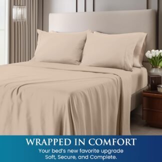Utopia Bedding Queen Size 4 Piece Sheet Set - Brushed Microfiber - Soft Bed Sheets for Queen Size Bed Set - Includes 1 Fitted, 1 Flat, & 2 Pillow Cases - Deep Pocket (Beige)