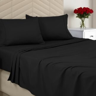 Utopia Bedding Queen Size 4 Piece Sheet Set - Brushed Microfiber - Soft Bed Sheets for Queen Size Bed Set - Includes 1 Fitted, 1 Flat, & 2 Pillow Cases - Deep Pocket (Black)