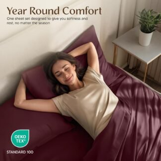Utopia Bedding Queen Size Sheet Set – 4 Piece Bed Sheets, Soft and Breathable Microfiber, Includes 1 Fitted Sheet, 1 Flat Sheet and 2 Pillowcases – Oeko Tex (Burgundy)