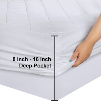 Utopia Bedding Quilted Fitted Mattress Pad, Queen Size, Elastic Fitted Mattress Topper Protector and Cover with Deep Pocket Stretches up to 16 Inches, Machine Washable (White)