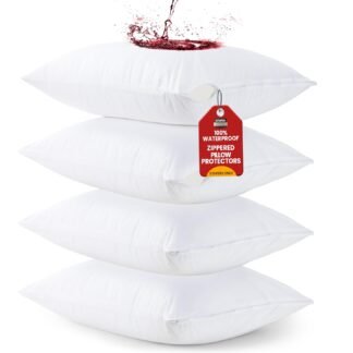 Utopia Bedding Set of 4 Waterproof Pillow Protectors with Zipper Queen Size (White), Ultra Soft Pillow Covers, Bed Bug and Dust Mite Proof Pillow Encasements, Moisture Wicking...