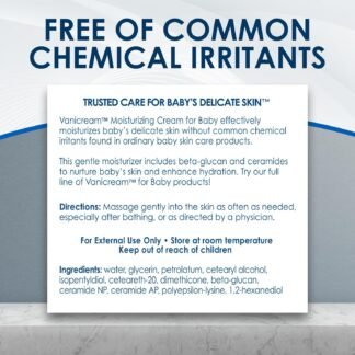 Vanicream Moisturizing Cream for Baby, 6 Oz, Gentle, Hydrating Baby Lotion with Beta-Glucan & Ceramides, Formulated without Common Irritants for Sensitive Skin, All Ages