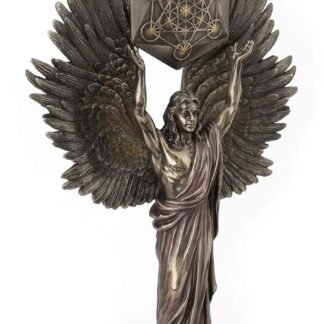 Veronese Design Archangel Metatron Holding Up Sacred Geometry Cube Statue