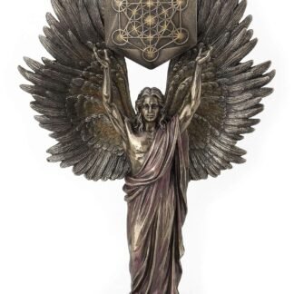 Veronese Design Archangel Metatron Holding Up Sacred Geometry Cube Statue