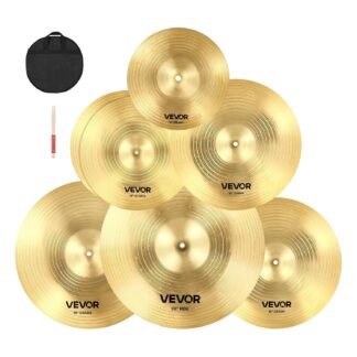 VEVOR Cymbal Pack, 5 Pieces Cymbals for Drum Set, Alloy Cymbals Drum Set Includes 14-inch Hi-Hats, 16-inch Crash, 18-inch Crash, 20-inch Ride, Drumsticks & Cymbal Bag, Alloy...