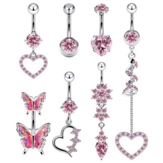 Vsnnsns 14G Dangle Belly Button Ring Piercing Jewelry 316L Stainless Surgical Steel Navel Rings Cubic Zirconia Heart Flower CZ Dangling Belly Button Ring Piercing Jewelry for...