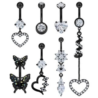 Vsnnsns 14G Dangle Belly Button Ring Piercing Jewelry 316L Stainless Surgical Steel Navel Rings Cubic Zirconia Heart Flower CZ Dangling Belly Button Ring Piercing Jewelry for...