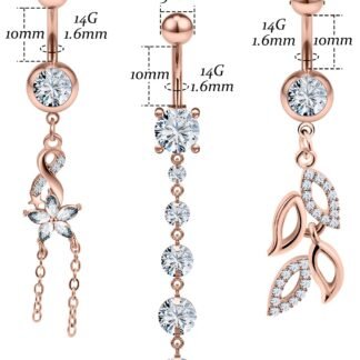 Vsnnsns 14G Dangle Belly Button Ring Piercing Jewelry 316L Stainless Surgical Steel Navel Rings Cubic Zirconia Heart Flower CZ Dangling Belly Button Ring Piercing Jewelry for...