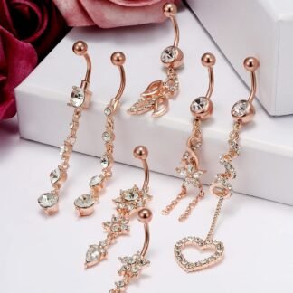 Vsnnsns 14G Dangle Belly Button Ring Piercing Jewelry 316L Stainless Surgical Steel Navel Rings Cubic Zirconia Heart Flower CZ Dangling Belly Button Ring Piercing Jewelry for...