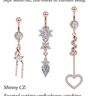 Vsnnsns 14G Dangle Belly Button Ring Piercing Jewelry 316L Stainless Surgical Steel Navel Rings Cubic Zirconia Heart Flower CZ Dangling Belly Button Ring Piercing Jewelry for...