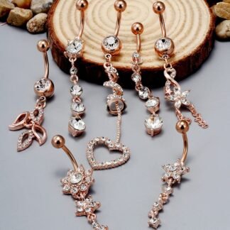 Vsnnsns 14G Dangle Belly Button Ring Piercing Jewelry 316L Stainless Surgical Steel Navel Rings Cubic Zirconia Heart Flower CZ Dangling Belly Button Ring Piercing Jewelry for...