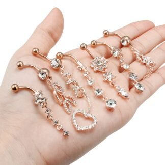 Vsnnsns 14G Dangle Belly Button Ring Piercing Jewelry 316L Stainless Surgical Steel Navel Rings Cubic Zirconia Heart Flower CZ Dangling Belly Button Ring Piercing Jewelry for...