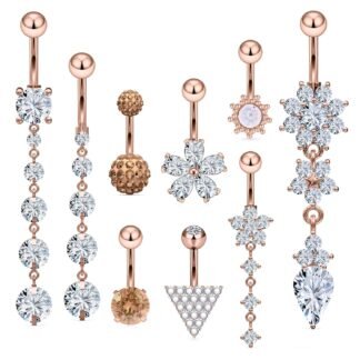 Vsnnsns 14G Dangle Belly Button Ring Piercing Jewelry 316L Stainless Surgical Steel Navel Rings Cubic Zirconia Heart Flower CZ Dangling Belly Button Ring Piercing Jewelry for...