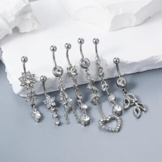 Vsnnsns 14G Dangle Belly Button Ring Piercing Jewelry 316L Stainless Surgical Steel Navel Rings Cubic Zirconia Heart Flower CZ Dangling Belly Button Ring Piercing Jewelry for...