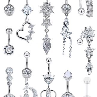 Vsnnsns 14G Dangle Belly Button Ring Piercing Jewelry 316L Stainless Surgical Steel Heart Flower CZ Reverse Navel Rings Dangling Belly Button Ring Piercing Jewelry for Women 14...