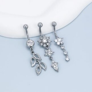 Vsnnsns 14G Dangle Belly Button Ring Piercing Jewelry 316L Stainless Surgical Steel Navel Rings Cubic Zirconia Heart Flower CZ Dangling Belly Button Ring Piercing Jewelry for...