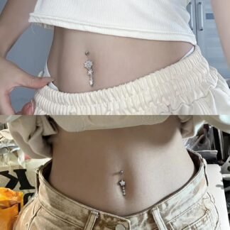 Vsnnsns 14G Dangle Belly Button Ring Piercing Jewelry 316L Stainless Surgical Steel Navel Rings Cubic Zirconia Heart Flower CZ Dangling Belly Button Ring Piercing Jewelry for...