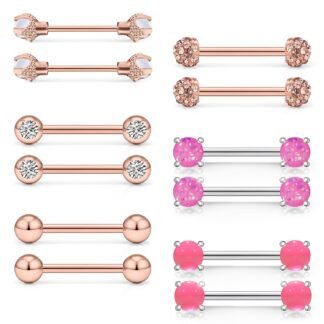Vsnnsns 16G Nipple Piercing Jewelry - Surgical Steel Cubic Zirconia Dragon Claw Straight Barbell Nipple Rings in Silver & Rose Gold