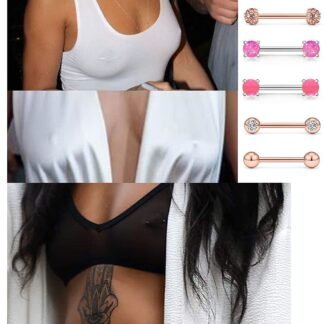 Vsnnsns 16G Nipple Piercing Jewelry - Surgical Steel Cubic Zirconia Dragon Claw Straight Barbell Nipple Rings in Silver & Rose Gold