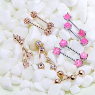 Vsnnsns 16G Nipple Piercing Jewelry - Surgical Steel Cubic Zirconia Dragon Claw Straight Barbell Nipple Rings in Silver & Rose Gold