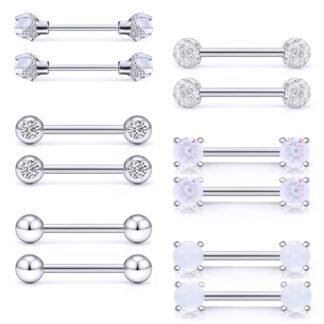 Vsnnsns 16G Nipple Piercing Jewelry - Surgical Steel Cubic Zirconia Dragon Claw Straight Barbell Nipple Rings in Silver & Rose Gold