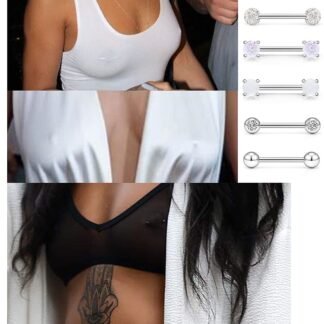 Vsnnsns 16G Nipple Piercing Jewelry - Surgical Steel Cubic Zirconia Dragon Claw Straight Barbell Nipple Rings in Silver & Rose Gold