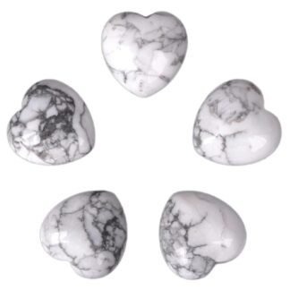White Howlite Healing Crystal Heart Love Stones Pocket Palm Thumb Gemstones Chakra Reiki Balancing Valentines Day Gifts 1 inch（Pack of 5）