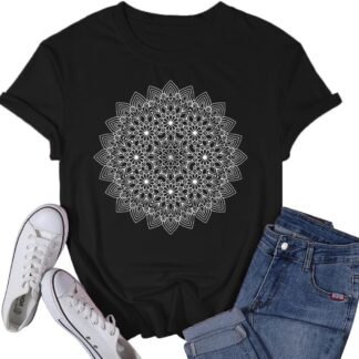 Womens Mandala Shirts Lotus Cottagecore Buddha T-Shirt Floral Zen Mindfulness Yoga Tee Tops