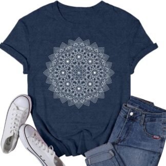 Womens Mandala Shirts Lotus Cottagecore Buddha T-Shirt Floral Zen Mindfulness Yoga Tee Tops