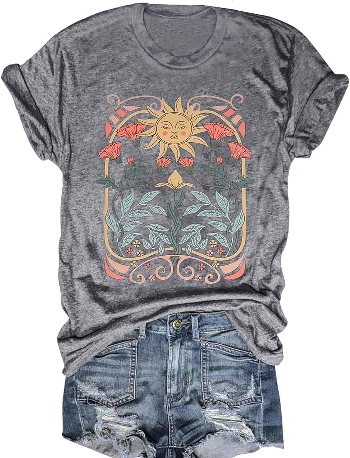 Womens T-Shirts Vintage Boho Sun Flowers Graphic Tees Cute Wildflowers Shirts Casual Summer Short Sleeve Tops - lunas-mystic-emporium.com Women's T-Shirts Vintage Boho Sun Flowers Graphic Tees Cute Wildflowers Shirts Casual Summer Short Sleeve Tops