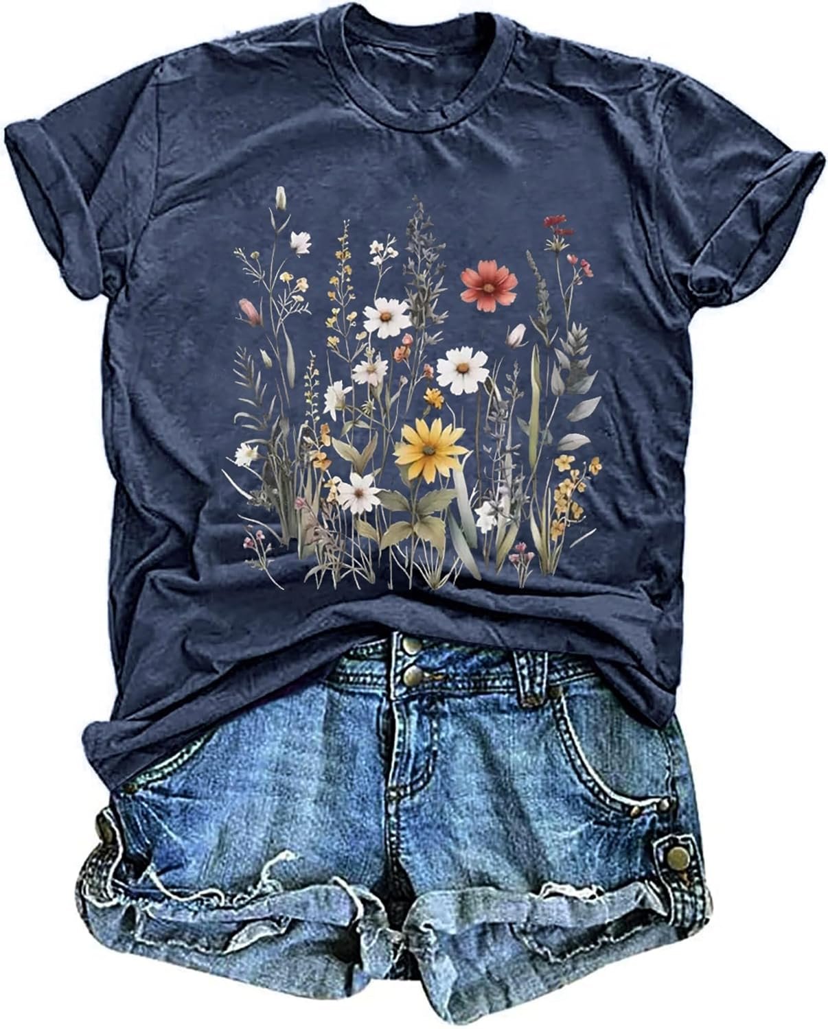 Womens T-Shirts Vintage Boho Sun Flowers Graphic Tees Cute Wildflowers Shirts Casual Summer Short Sleeve Tops - lunas-mystic-emporium.com Women's T-Shirts Vintage Boho Sun Flowers Graphic Tees Cute Wildflowers Shirts Casual Summer Short Sleeve Tops