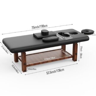 Wood Heavy Duty Stationary Massage Table with Adjustable Face Pillow and Adjustable Legs for Treatment, Physical Therapy, Spa Facial Professional Massage Bed, Black Leather...