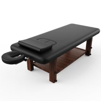 Wood Heavy Duty Stationary Massage Table with Adjustable Face Pillow and Adjustable Legs for Treatment, Physical Therapy, Spa Facial Professional Massage Bed, Black Leather...