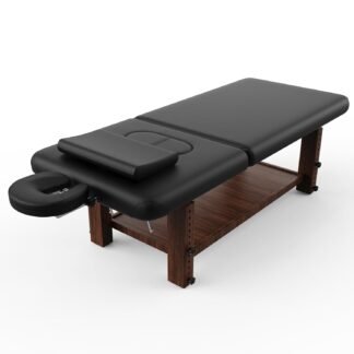 Wood Heavy Duty Stationary Massage Table with Adjustable Face Pillow and Adjustable Legs for Treatment, Physical Therapy, Spa Facial Professional Massage Bed, Black Leather...