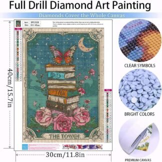WUDWL Tarot Diamond Art Kits for Adults, Flower-Book-Moon DIY Modern Diamond Painting Kits 5D Diamond Dots Gem Art Crafts with Tools,Spring Round Full Drill Crafts for Home Wall...