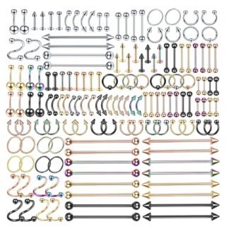 Xpircn 150PCS Piercing Kit Jewelry Stainless Steel Lip Nose Tongue Tragus Cartilage Daith Eeybrow Belly Button Rings Body Piercing Tools 14G 16G 20G