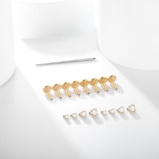 Xpircn Flat Back Stud Earrings 14K Gold Plated Internally Threaded CZ Stud Piercing Jewelry for Tragus Helix Cartilage Conch Nose Hypoallergenic Lip Labret Medusa Piercing 16G 18G