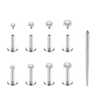 Xpircn Flat Back Stud Earrings 14K Gold Plated Internally Threaded CZ Stud Piercing Jewelry for Tragus Helix Cartilage Conch Nose Hypoallergenic Lip Labret Medusa Piercing 16G 18G