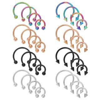 Yolev 32Pcs 18G Horseshoe Piercing for Women Men Variety of Sizes Horseshoe Rings Surgical Steel Nose Septum Horseshoe Hoop Earring Eyebrow Earring Hoop Lip