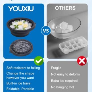 YOUXIU Face Bowl For Ice Built-In Ice Tray Foldable Silicone Face Ice Bath Facial Folding Washbasin Face Plunge,Therapy Bowl For Dipping Portable Spa At Home (Black)