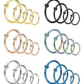 YOVORO 24PCS 20G Stainless Steel Nose Rings Hoop Cartilage Helix Ear Piercing Tragus Body Jewelry