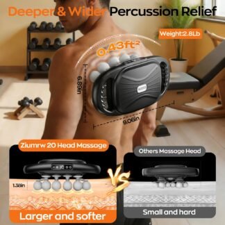Ziumrw 20 Head Massage Gun Deep Tissue, 9 Modes & 9 Intensity Levels Body Percussion Muscle Massager, Quiet Electric Handheld Massage Tools for Neck, Back, Shoulder, Waist, Leg,...